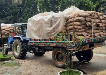 কুড়িগ্রামের রৌমারীতে জনতার হাতে আটক খাদ্যগুদামের ২ ট্রাক পচা চাল