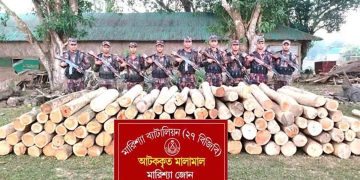 বাঘাইছড়িতে বিজিবির অভিযানে ২ লক্ষাধিক টাকার অবৈধ সেগুন কাঠ জব্দ 