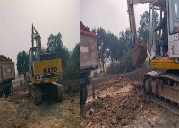 চাঁপাইনবাবগঞ্জে প্রশাসনের অভিযানে মাটিভর্তি ট্টাক্টরসহ এক্সাভেটর মেশিন ফেলে পালালো ভূমিদস্যুরা