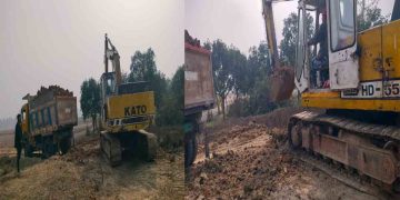 চাঁপাইনবাবগঞ্জে প্রশাসনের অভিযানে মাটিভর্তি ট্টাক্টরসহ এক্সাভেটর মেশিন ফেলে পালালো ভূমিদস্যুরা