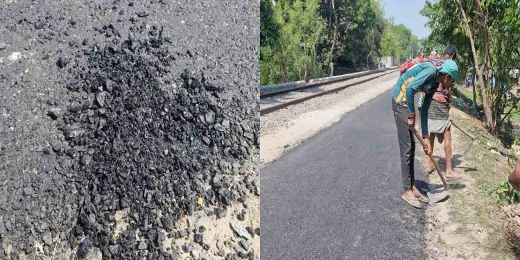 পিচ কার্পেটিংয়ের বদলে মাটি দিয়ে সড়ক ঢাকলো ঠিকাদার, হাতের টানেই উঠছে ৩ কোটি টাকার রাস্তা