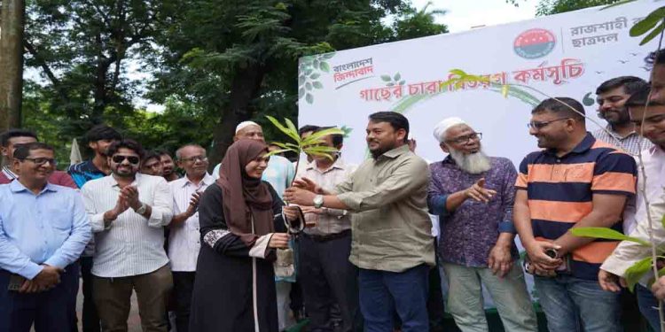 ৫ বছরে ২৫ কোটি বৃক্ষরোপণ কর্মসূচির অংশ হিসেবে রাজশাহীতে ছাত্রদলের গাছের চারা বিতরণ কর্মসূচি অনুষ্ঠিত