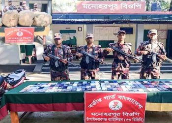 শিবগঞ্জ সীমান্তে ৫৩ বিজিবি’র অভিযানে বিপুল পরিমান ভারতীয় মোবাইল ফোন, বিড়ির পাতা ও মসলা জব্দ